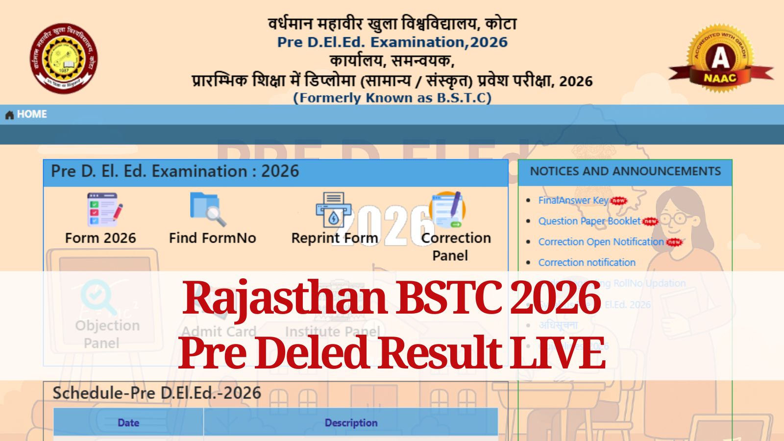 Rajasthan BSTC Pre Deled Result 2026 LIVE Updates: Results out, check scorecards at predeledraj2026.com