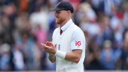 England's Ben Stokes reacts as he leaves the field after their win in the Test match against New Zealand at Lord's cricket ground in London, Sunday, June 7, 2026. (AP Photo/Kirsty Wigglesworth)