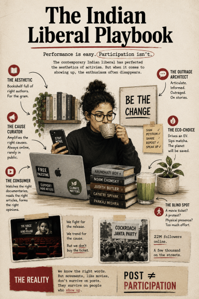 The modern liberal playbook: fluent in the language of activism, but not always in the practice of showing up.