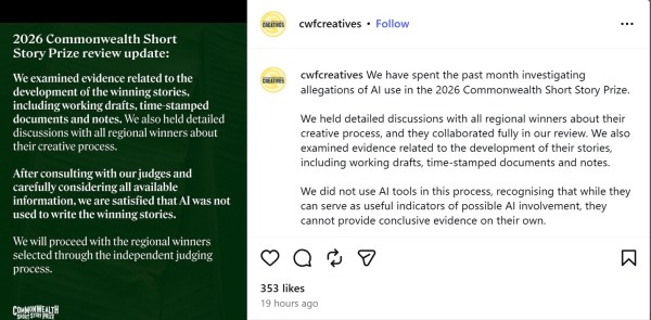 A screengrab of the announcement on Instagram 