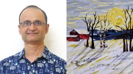 Dr Dattatreya Phadke and the painting woods and wildflowers.