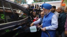 Union Minister Hardeep Singh Puri at the launch of the E85 fuel on Friday.
