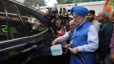 Union Minister Hardeep Singh Puri at the launch of the E85 fuel on Friday.