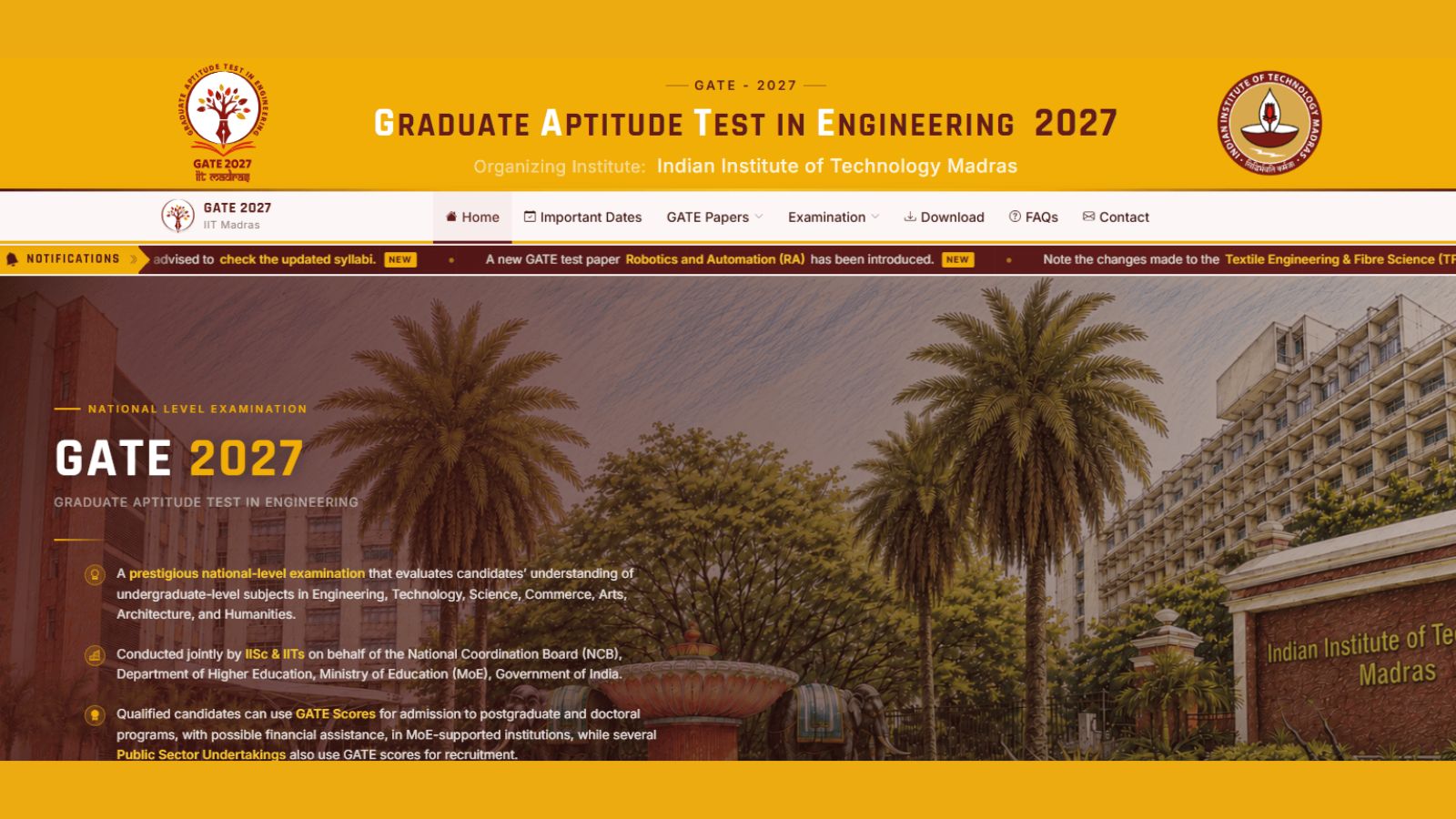 GATE 2027 Exam Schedule Released by IIT Madras with Robotics Paper