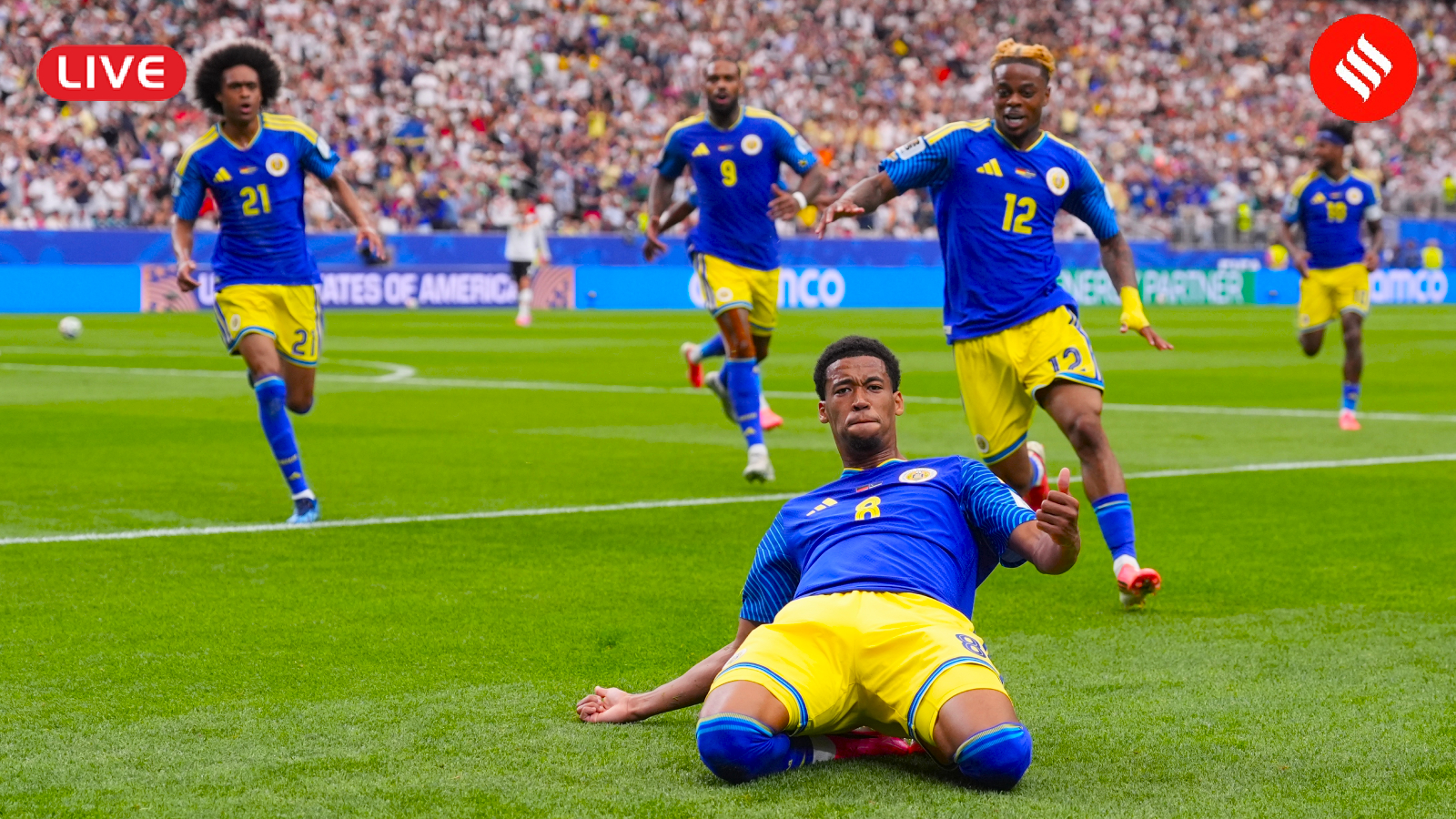 Germany vs Curacao FIFA World Cup 2026 Live Updates: Curaçao's Livano Comenencia celebrates after scoring vs Germany in the World Cup football match in Houston. (Photo: AP)