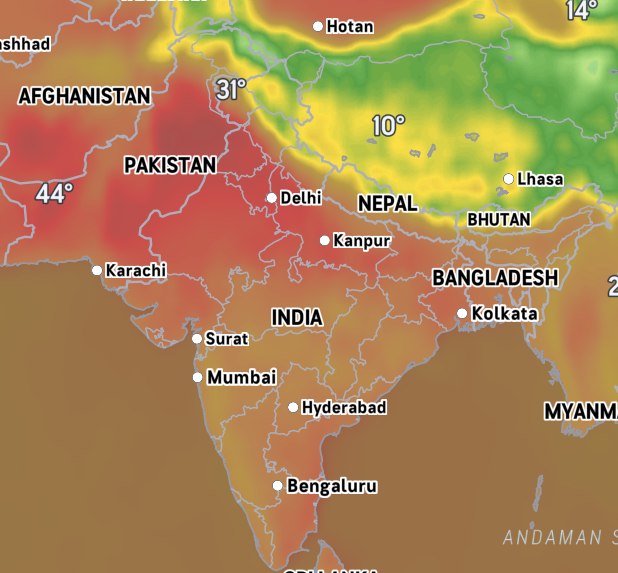 भारत हीट वेव मानचित्र
