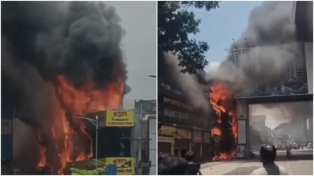 The fire broke out at a commercial complex in Ameerpet, Hyderabad (Screenshots from videos by Nikhila Henry).
