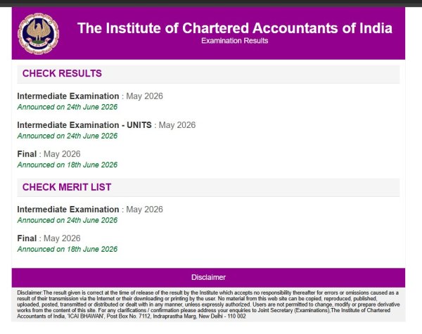 ICAI CA foundation result 2026: Websites to check