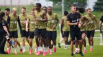 Canada's head coach Jesse Marsch, right, leads his players during a World Cup soccer training session in Toronto, Tuesday, June 9, 2026. (Sammy Kogan/The Canadian Press via AP)