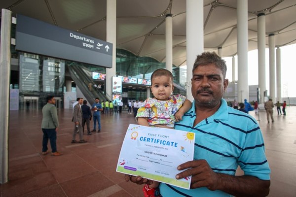 Travellers at the Noida International Airport, Jewar in Uttar Pradesh on Monday.