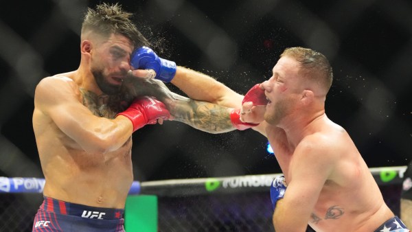 Ilia Toupruia (L) fights Justin Gaethje during UFC Freedom 250 on the South Lawn of the White House. (AP)
