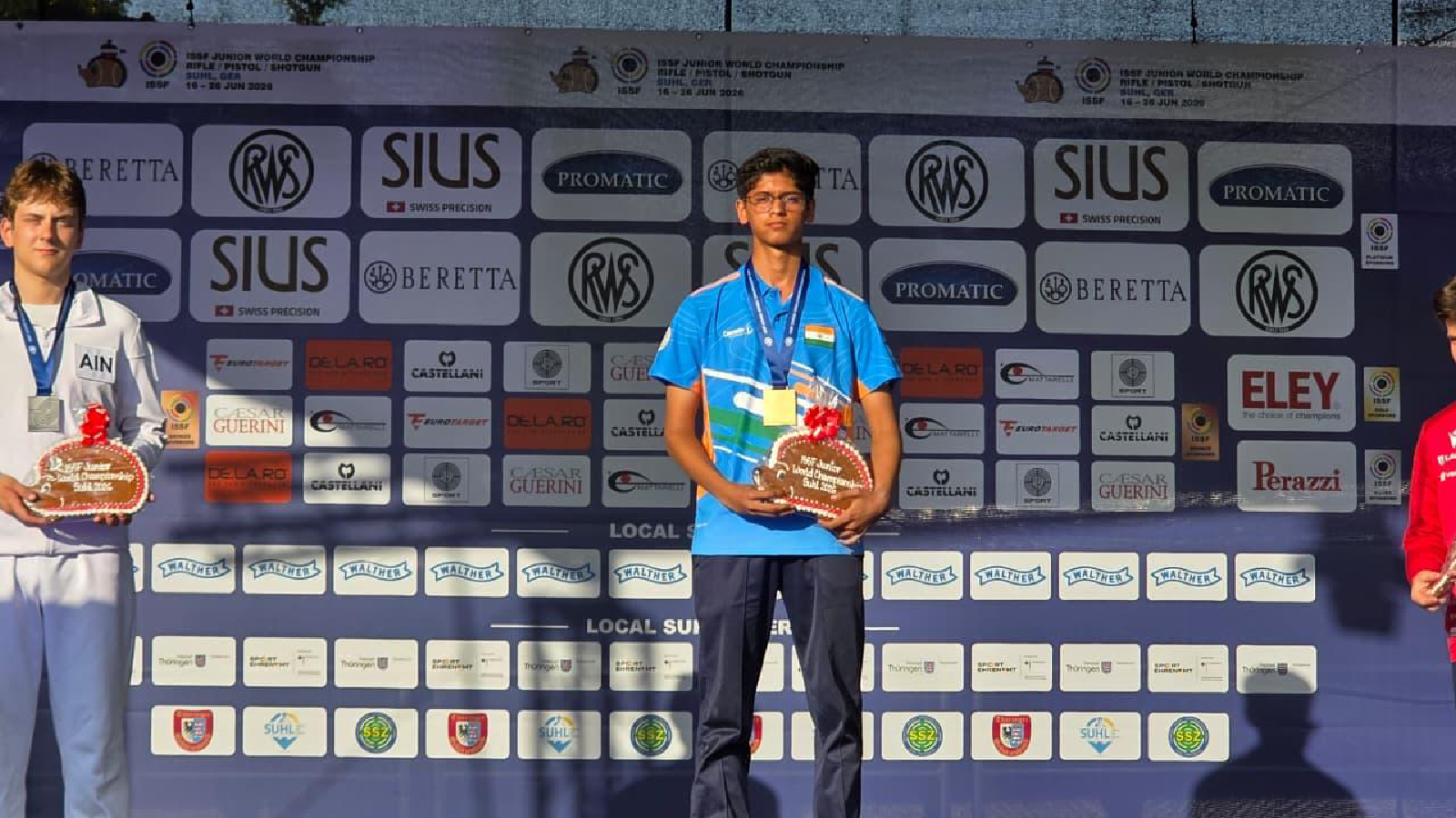 16-year-old Pritam Kendre after winning the 10m air rifle title in the ISSF World Junior Championships in Suhl, Germany. (Special arrangement)