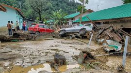 Keyi Panyor: Vehicles stuck in debris after a landslide and flash floods near the NEEPCO project colony, Keyi Panyor district, Arunachal Pradesh, Wednesday, June 24, 2026. (PTI Photo)