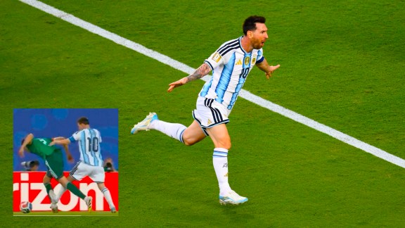 Lionel Messi celebrates after scoring their opening goal against Algeria in Kansas City; (INSET) Messi's tackle from behind on Aissa Mandi. (Photos: AP, Screengrab via X)