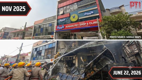 This before-and-after photo combination displays the severe extent of the structural damage.
