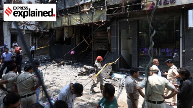 At least 21 people were killed and several others injured after a massive fire broke out at the Flourish Stay B&B in Delhi's Malviya Nagar area on Wednesday, Express Photo by Gajendra Yadav,03.06.26