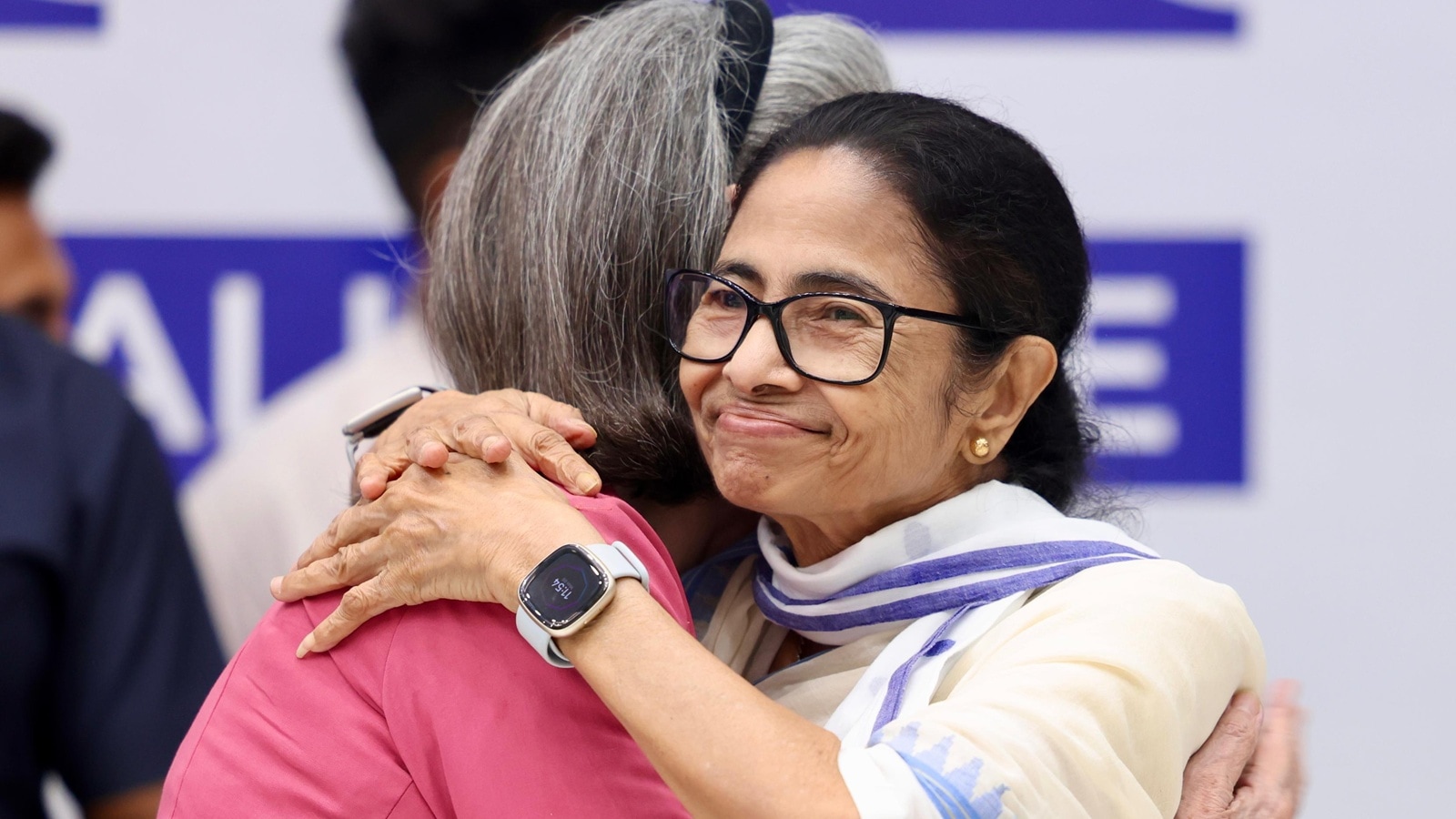 Former West Bengal Chief Minister and TMC leader Mamata Banerjee and Congress parliamentary party chairperson Sonia Gandhi attend the INDIA Bloc meeting at Constitution Club in New Delhi on Monday.