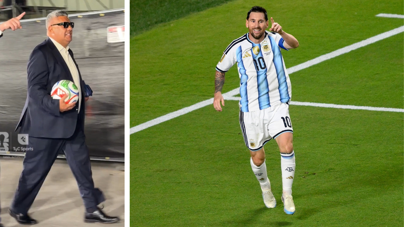 Argentine Football Association president Claudio "Chiqui" Tapia carried Messi's hat-trick ball out of the stadium. (X/AP)