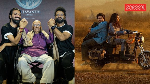 Producer Nag Ashwin with veteran director Singeetham Srinivasa Rao and music director Devi Sri Prasad
