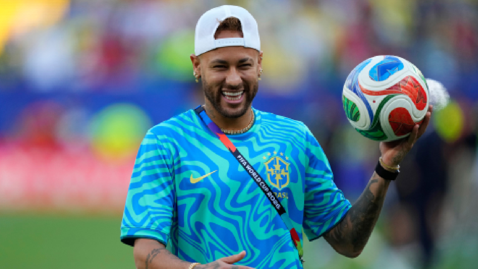 Brazil's Neymar (10) looks on before the World Cup Group C soccer match between Brazil and Morocco in East Rutherford, N.J., near New York, Saturday, June 13, 2026. (AP Photo/Yuki Iwanmura)
