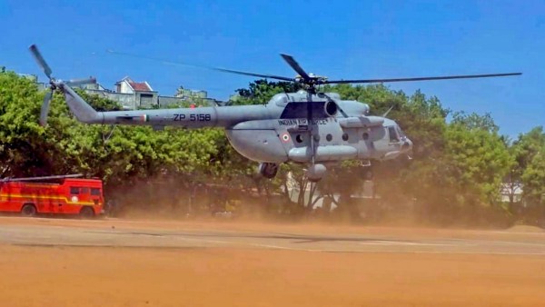 An IAF Mi-17 helicopter takes part in a trial run ahead of the NEET-UG re-examination, in Tamil Nadu. The exercise was conducted as part of arrangements to airlift sealed question papers under enhanced security measures for the re-examination scheduled on June 21. PTI