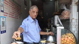 Ramesh Wadhwa, 72, has been running Sindh Pani Puri House for over four decades. (Express Photo)