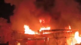 Massive fire breaks out at a tyre and wooden pallet warehouse on Mumbai-Nashik highway in Bhiwandi area of Thane district.