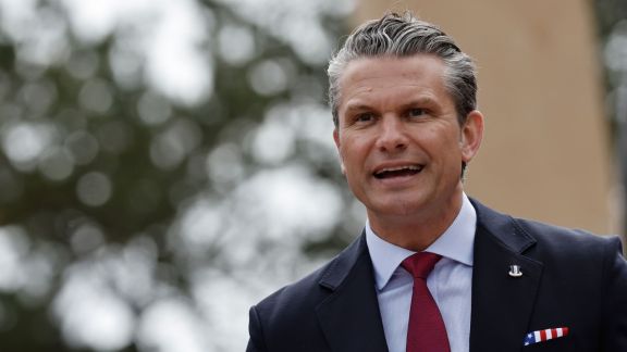 US Defense Secretary Pete Hegseth delivers a speech at the US cemetery to commemorate the 82nd anniversary of the D-Day landings, in Colleville-sur-Mer, Normandy, France, Saturday, June 6, 2026. (AP Photo)