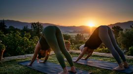 Surya Namaskar, or sun salutation, is a sequence of 12 yoga postures performed in coordination with rhythmic breathing.