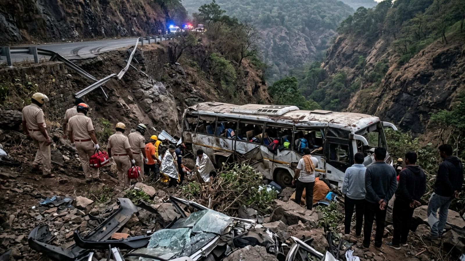 Mumbai trekkers’ bus plunges 50 feet into gorge in Pune; two dead, 18 injured