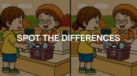 Spot the differences grocery shopping puzzle with 3 hidden changes