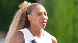 Serena Williams of the United States arrives to practice one day ahead of the start of the Wimbledon Tennis Championships in London, Sunday, June 28, 2026. (AP Photo/Kin Cheung)