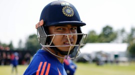 Vaibhav Sooryavanshi of India during a training session at the Civil Service Cricket Club, Belfast, Northern Ireland on June 25, 2026.