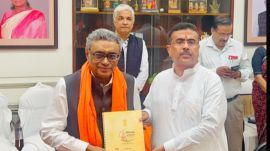 Bengal Finance Minister Swapan Dasgupta and Chief Minister Suvendu Adhikari on Budget Day