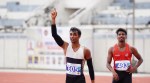 Tejas Shirse (C) clocked 13.27s in Ludhiana on Friday, lowering his own national record and booking his place at the Commonwealth Games