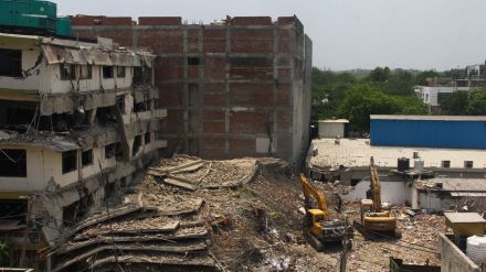 The Saket building collapse site in Saidulajab, South Delhi, on Tuesday. Express Photo by Shreya Singhai, 02.06.2026