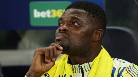 Villarreal's Thomas Partey sits on the bench during the Champions League soccer match between Tottenham and Villarreal in London, Tuesday, Sept. 16, 2025. (AP Photo/Ian Walton, File)