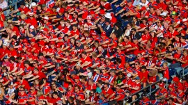 Norway fans row during the World Cup Group I soccer match between Iraq and Norway in Foxborough, Mass., near Boston. (AP Photo)