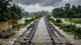 Train services between Archipathar and Simen Chapari in Assam have been suspended after heavy rainfall affected railway operations. (Image generate using AI)