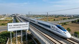 The proposed Delhi-Varanasi bullet train corridor is expected to cut travel time between Jewar and Lucknow to just 100 minutes. (Image generated using AI)