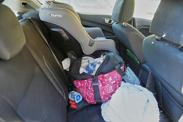 Child care bag of seven month old Palestinian baby boy Sam Fahd Abu Heikal, who was killed on Friday 
