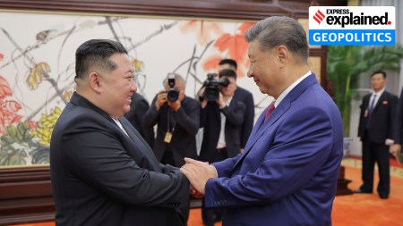 North Korean leader Kim Jong Un, left, shakes hands with Chinese President Xi Jinping in Beijing Thursday, Sept. 4, 2025.