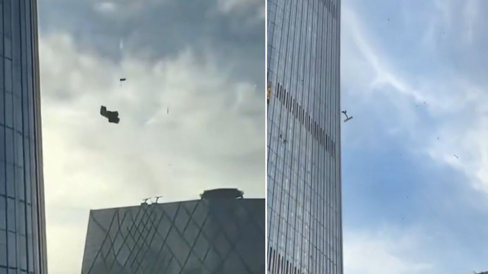 Plane crashes into building in China, debris falls from skyscraper