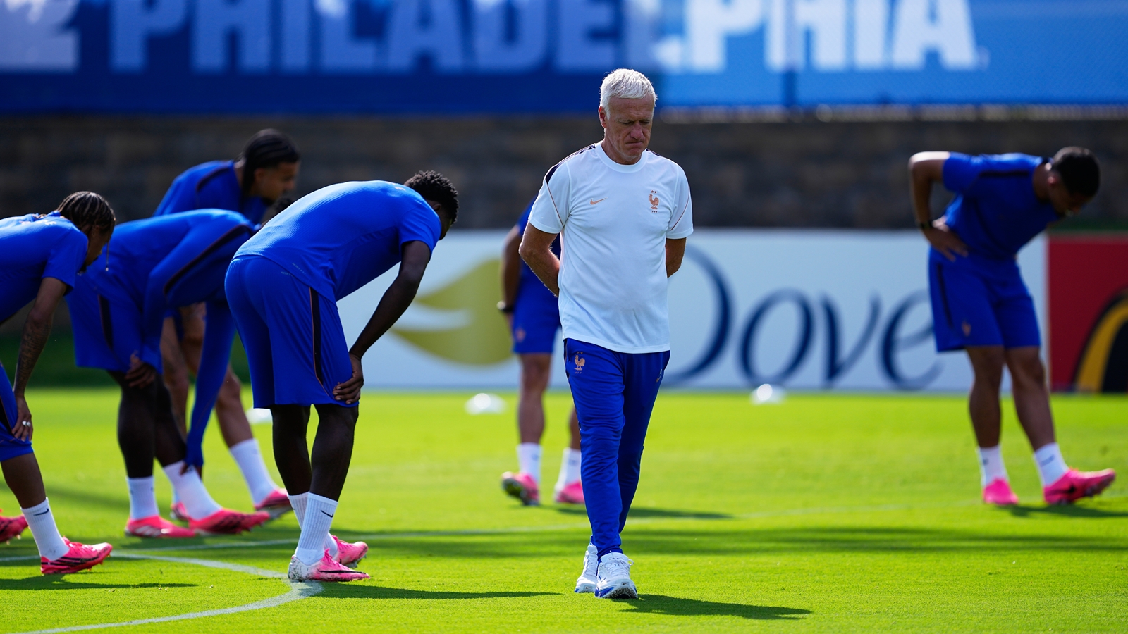 Didier Deschamps won't be on the touchline for France's final group game against Norway. (AP Photo)