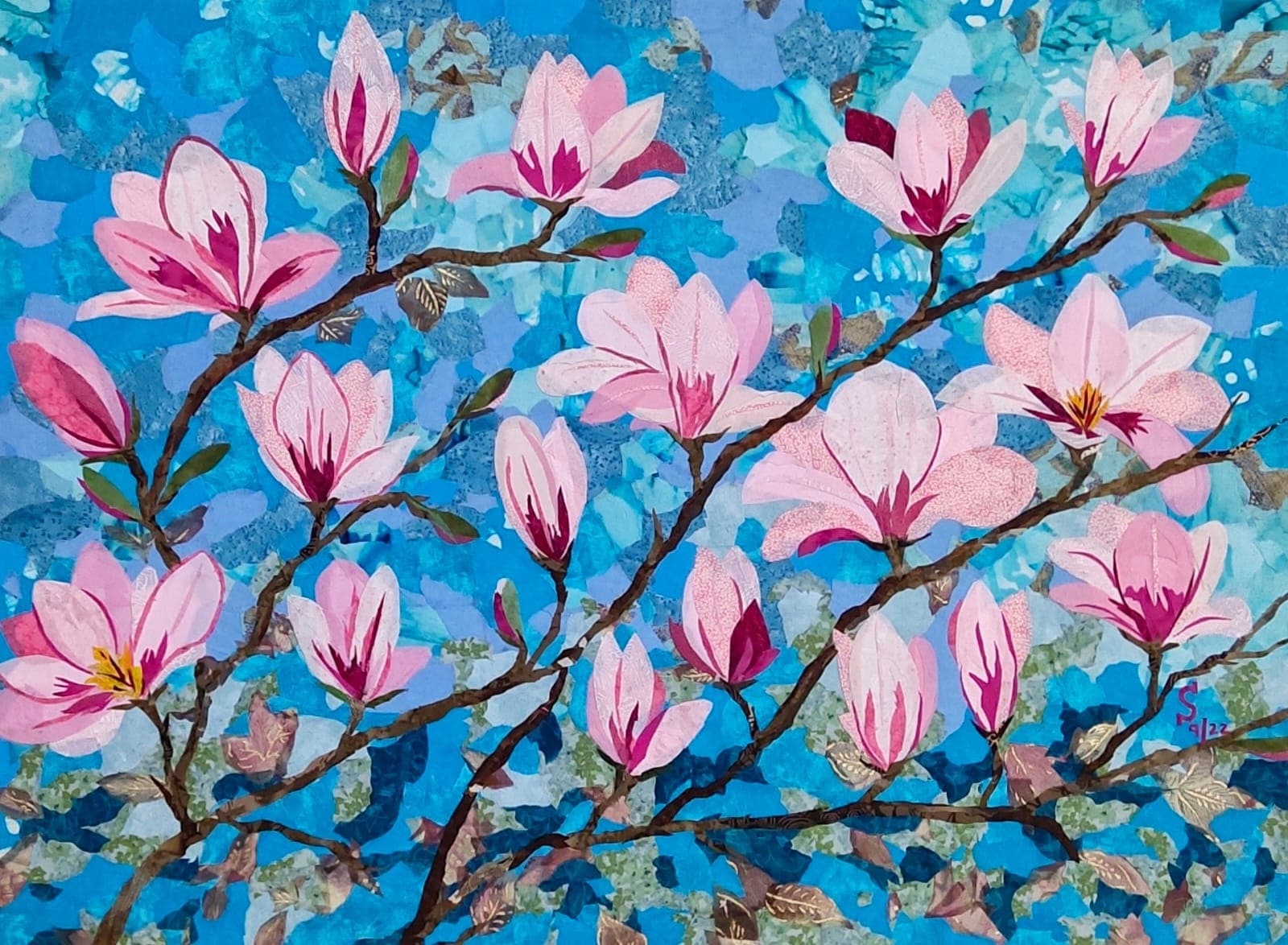 Fabric painting of bold and beautiful Magnolia.
