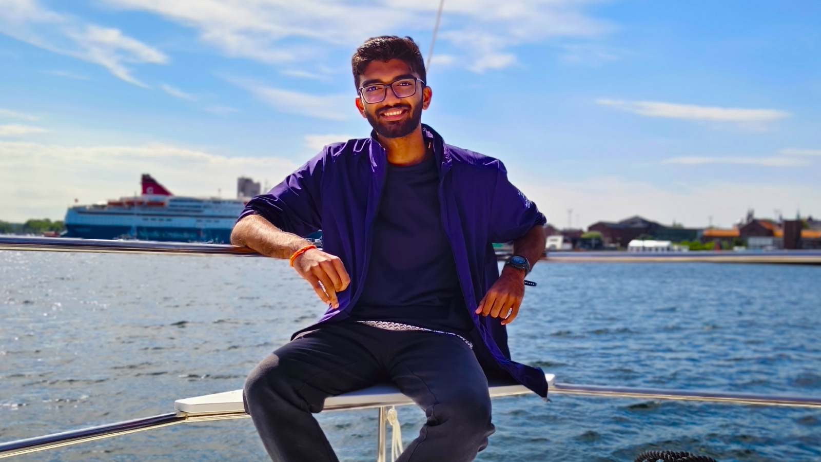 World champion D Gukesh on a sail boat during the Norway Chess Games day in Oslo during the recent  Norway Chess tournament. (Express Photo by Amit Kamath)