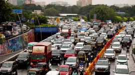 Mumbai, Jun 24 (ANI): A view of the bumper-to-bumper traffic on the Western Express Highway amid continuous rainfall, in Mumbai on Wednesday. (ANI Photo)
