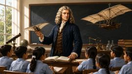 Sir Isaac Newton is described as the “greatest pilot” in the Class 8 science book,