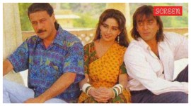 Jackie Shroff, Madhuri Dixit, and Sanjay Dutt in Khal Nayak.