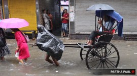 Heavy rain lashed Kolkata, bringing relief from the hot and humid weather.